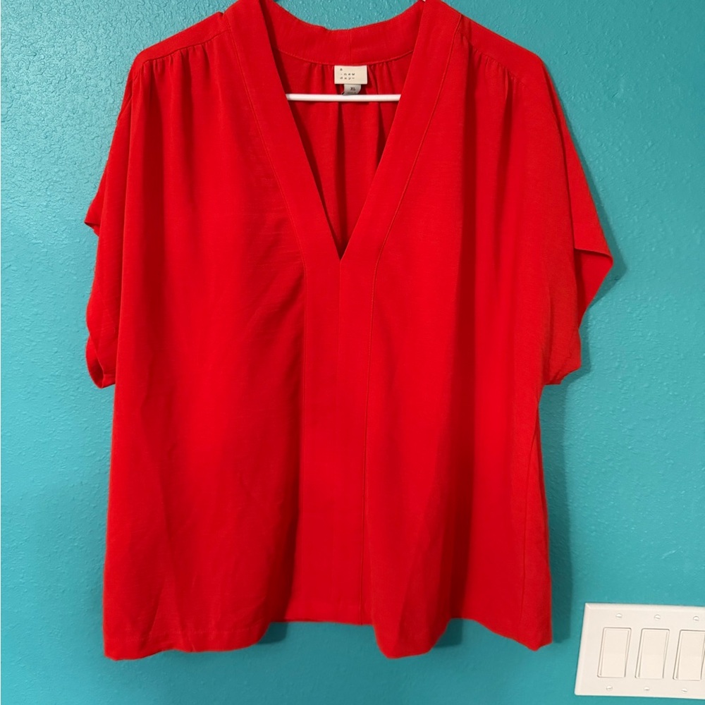 a new day Red V-Neck Short Sleeve Blouse